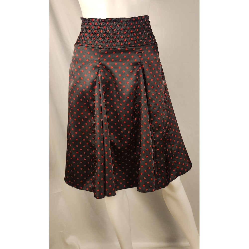 Kiwi 90s Black Satin Red Polka Dot Swing Skirt XL